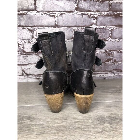 AllSaints Spitalfields Jacks Place Black Leather Zip Heel Strap Boots Women 38EU - Picture 4 of 16